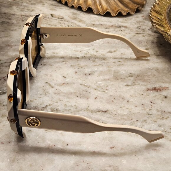 RARE GUCCI HOLLYWOOD FOREVER OVERSIZED SQUARE IVORY MASK EMBELLISHED SUNGLASSES - Picture 6 of 11